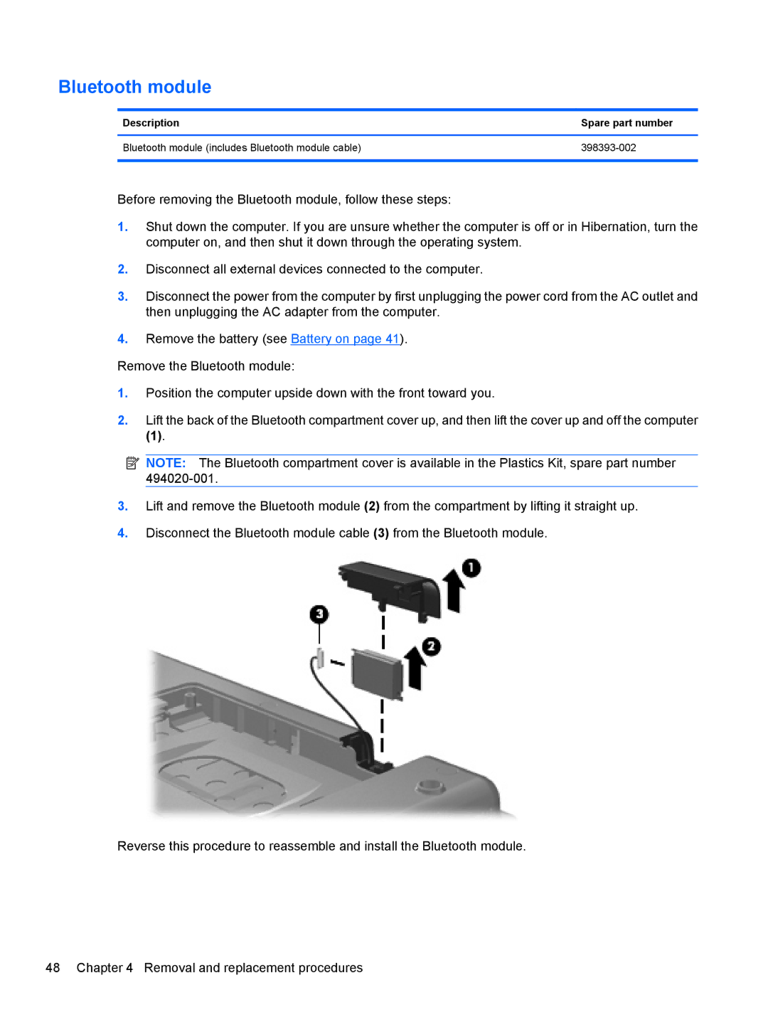 HP FN038UAABA, FN037UAABA manual Bluetooth module 