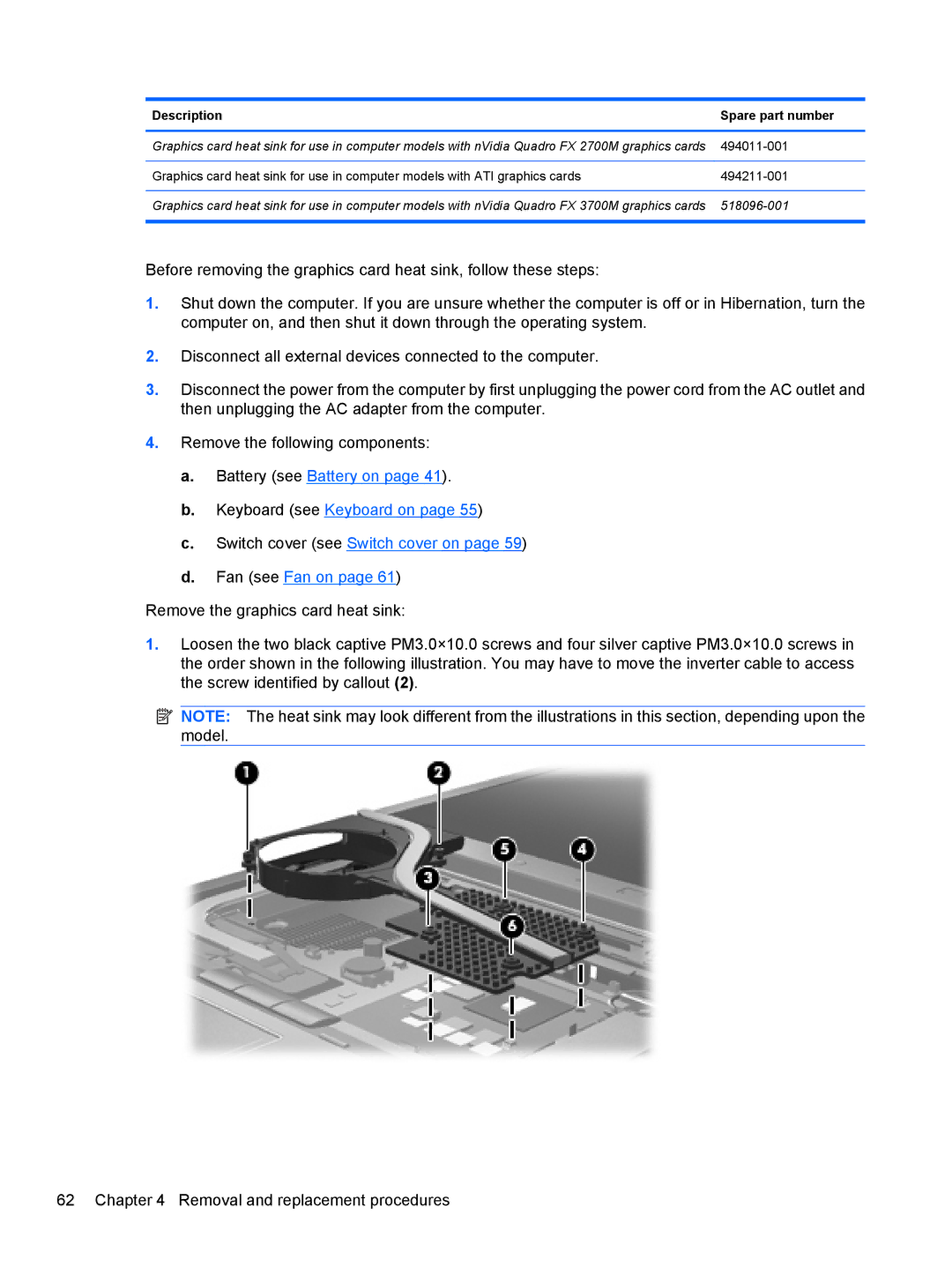 HP FN038UAABA, FN037UAABA manual Description Spare part number 