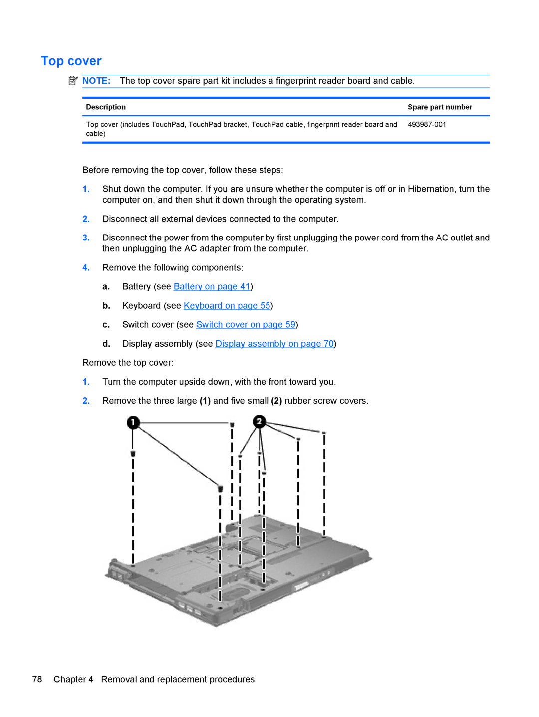 HP FN038UAABA, FN037UAABA manual Top cover, Description Spare part number 