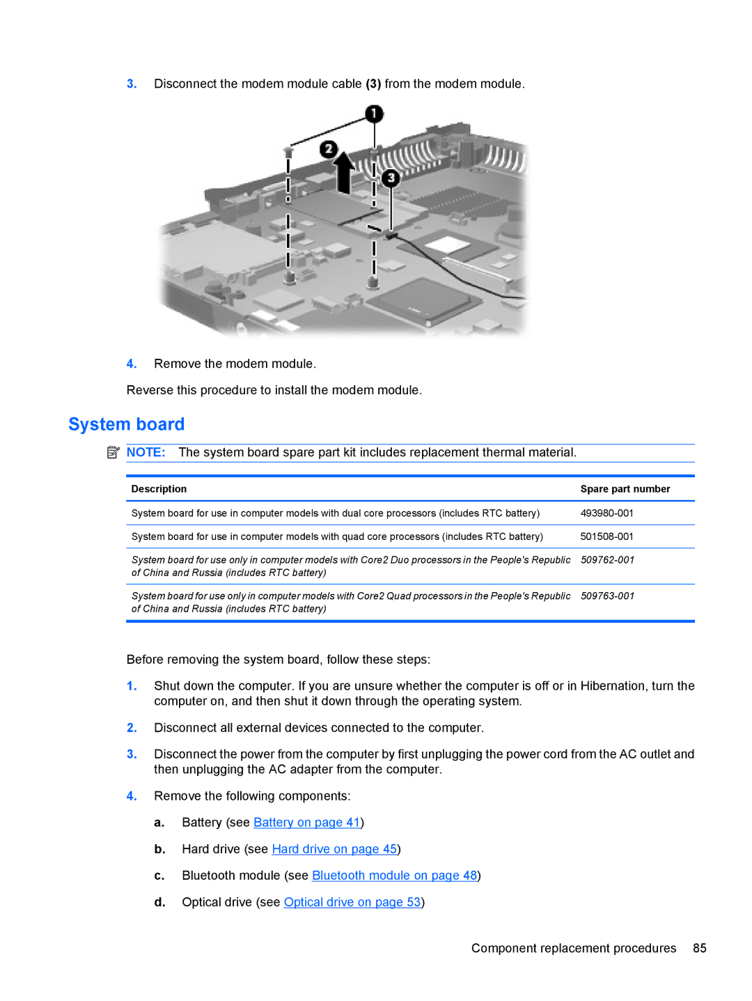 HP FN037UAABA, FN038UAABA manual System board 