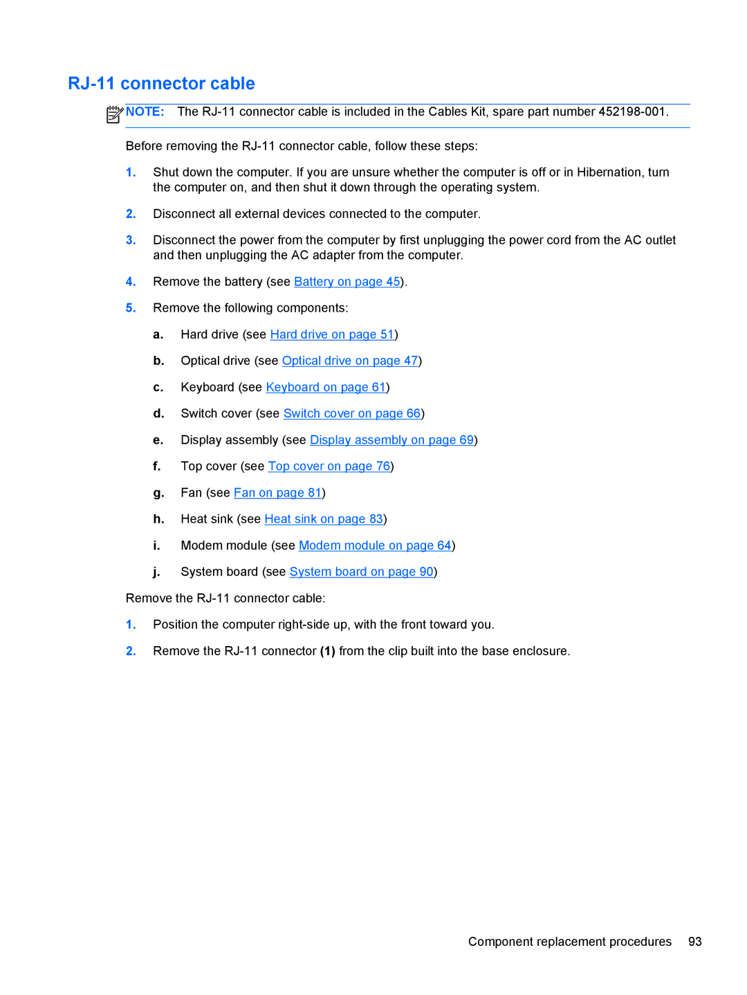 HP FN041UAABA manual RJ-11 connector cable 