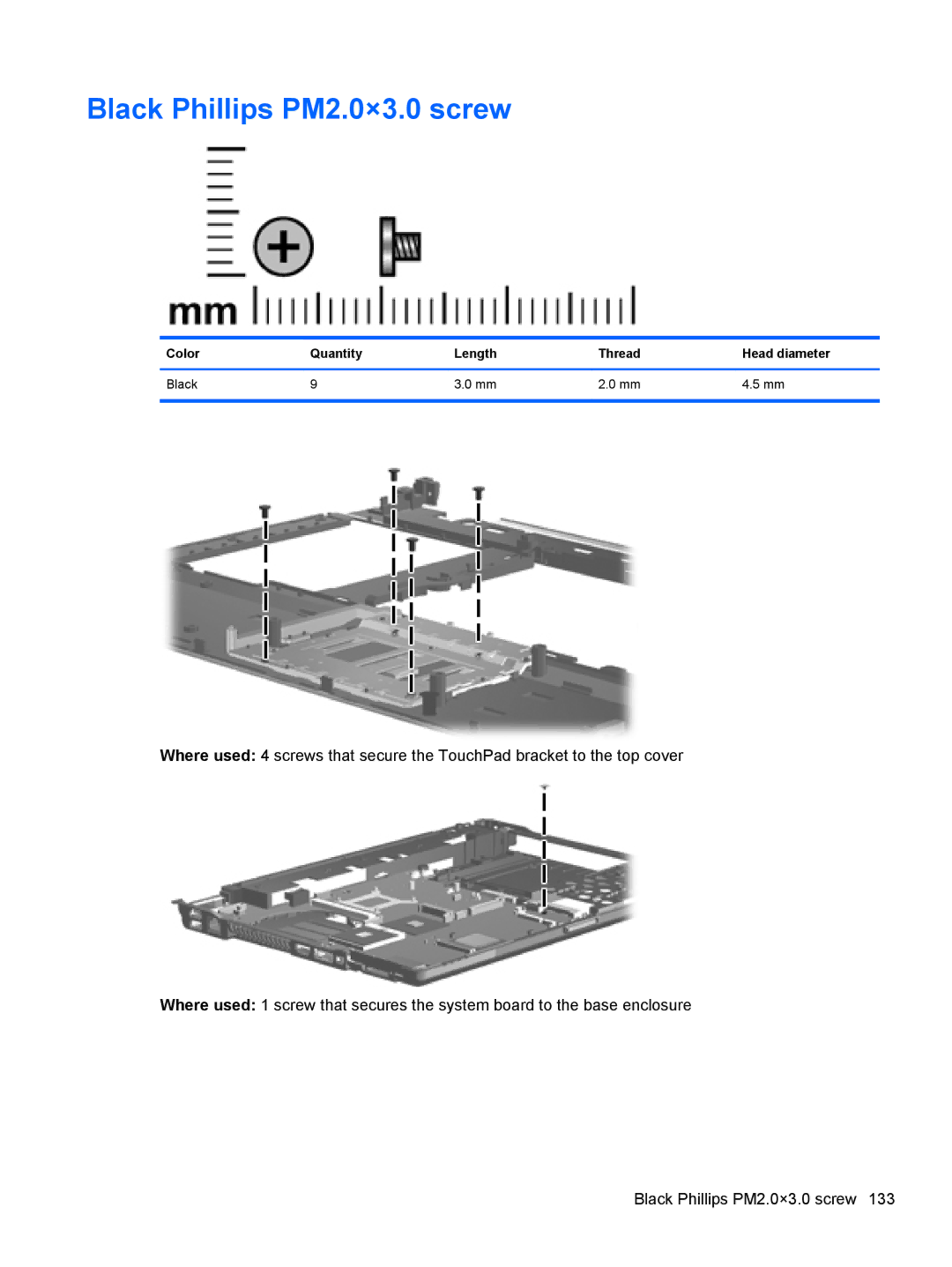 HP FN041UAABA manual Black Phillips PM2.0×3.0 screw 