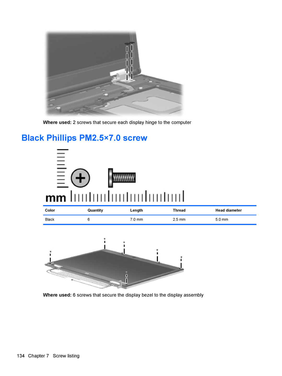 HP FN041UAABA manual Black Phillips PM2.5×7.0 screw 