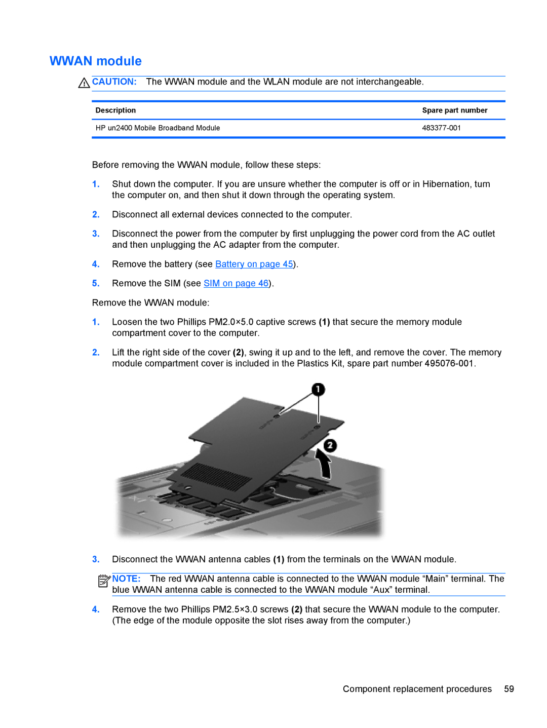 HP FN041UAABA manual Wwan module 