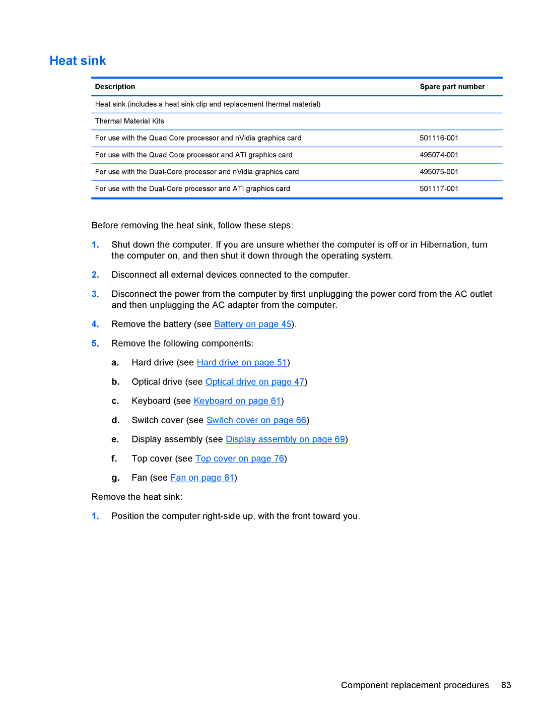 HP FN041UAABA manual Heat sink 