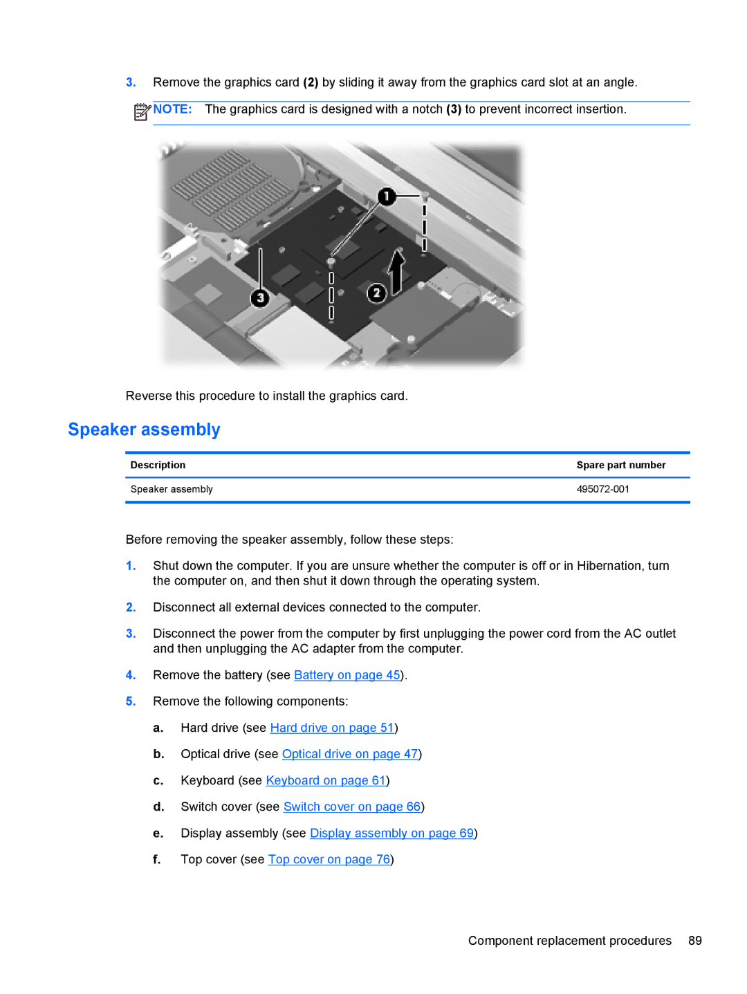 HP FN041UAABA manual Description Spare part number Speaker assembly 495072-001 