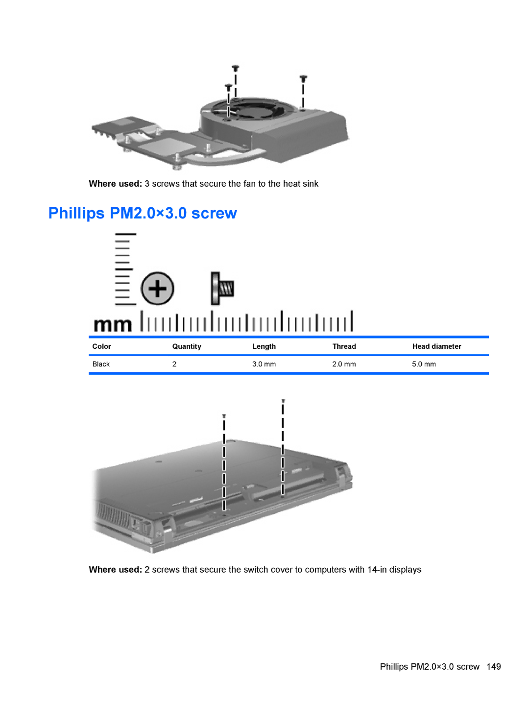 HP 4410S, FN068UTABA, 4411S manual Where used 3 screws that secure the fan to the heat sink 