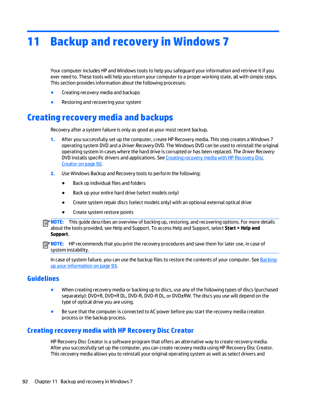 HP Folio 1040 G1 Creating recovery media and backups, Guidelines, Creating recovery media with HP Recovery Disc Creator 