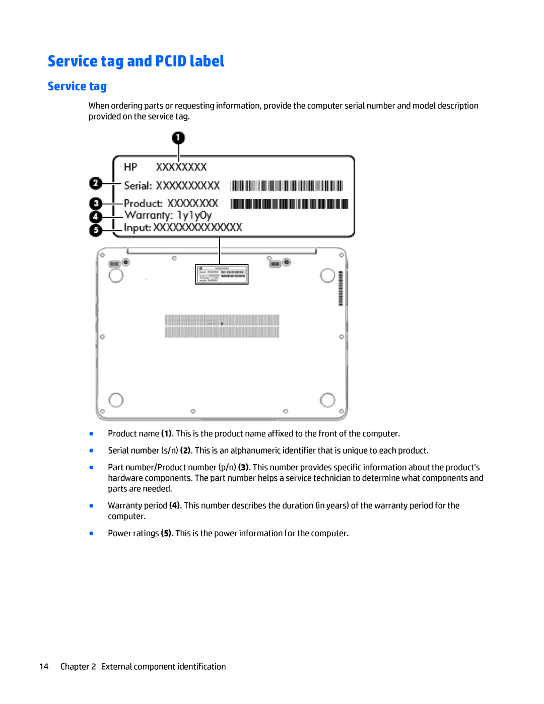 HP Folio 1040 G1 manual Service tag and Pcid label 