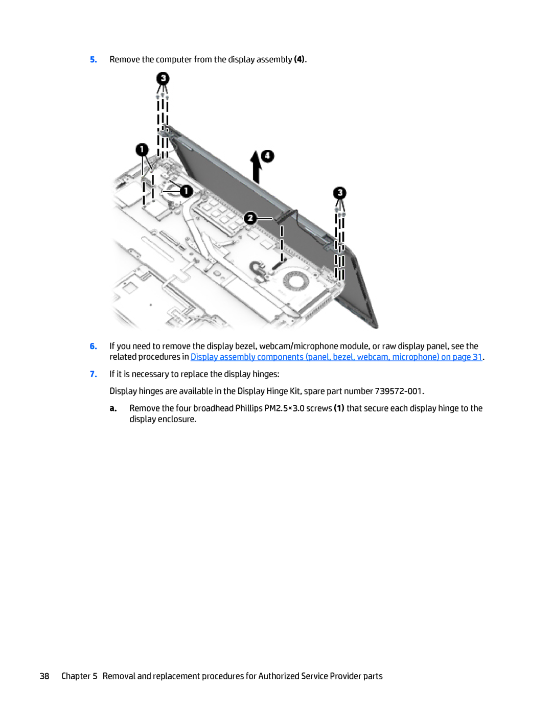 HP Folio 1040 G1 manual Remove the computer from the display assembly 