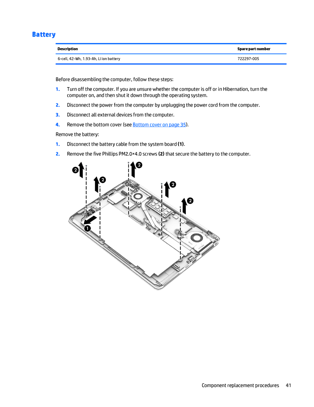 HP Folio 1040 G1 manual Battery 