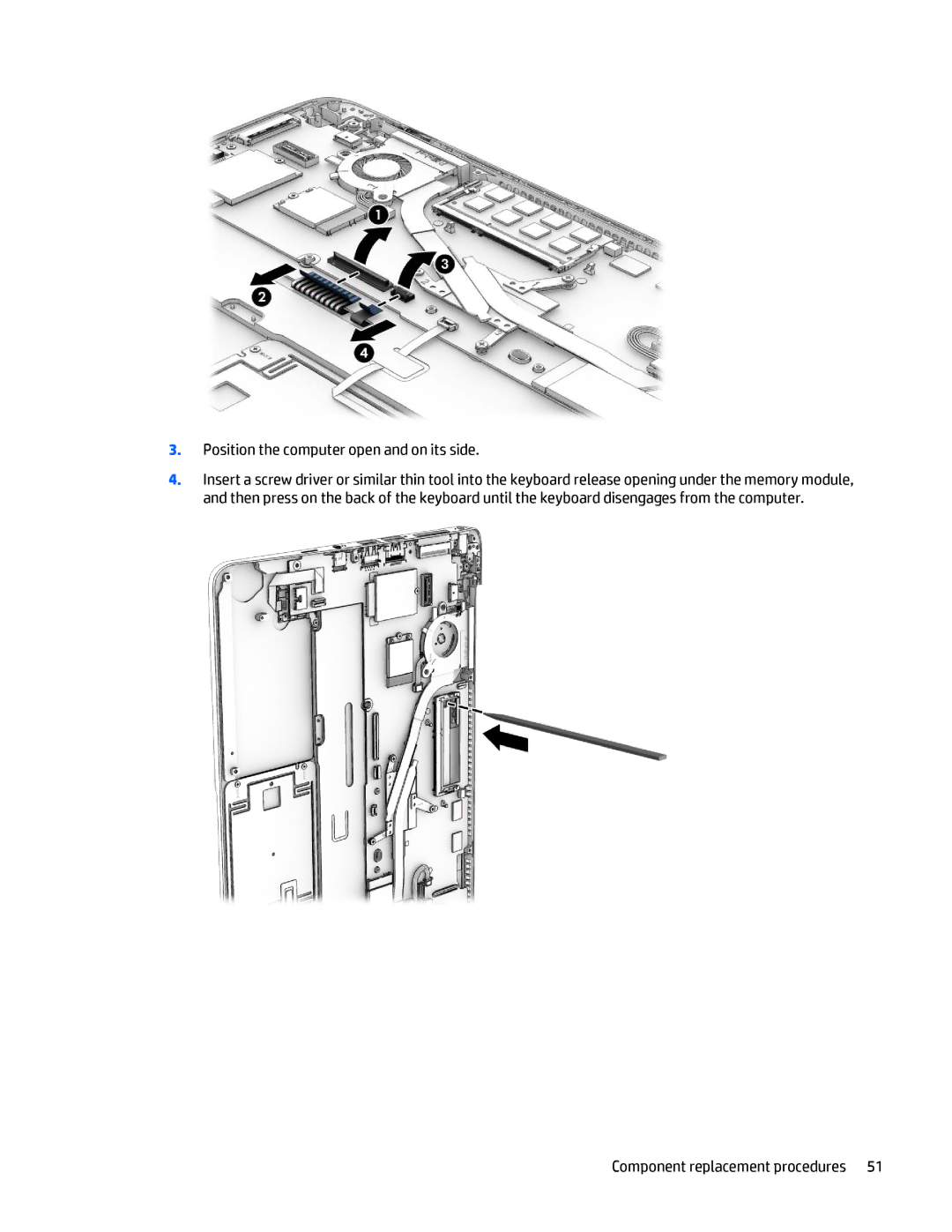 HP Folio 1040 G1 manual Position the computer open and on its side 