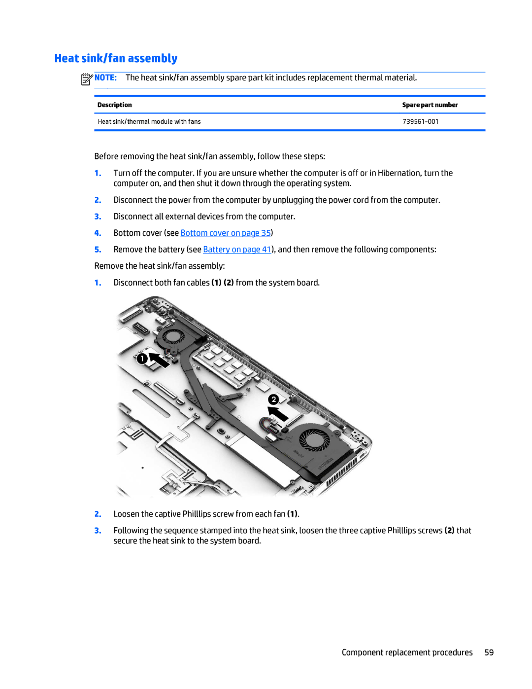 HP Folio 1040 G1 manual Heat sink/fan assembly 