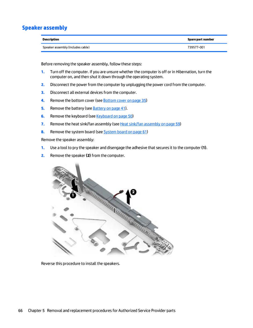 HP Folio 1040 G1 manual Speaker assembly 