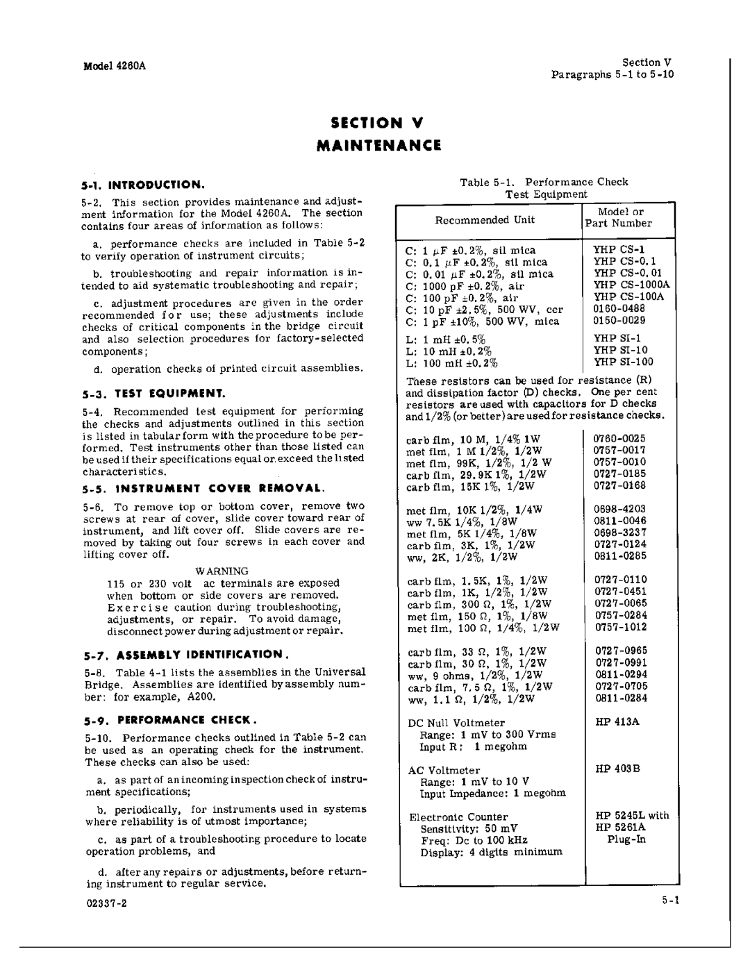 HP Food Warmer 4260A manual 