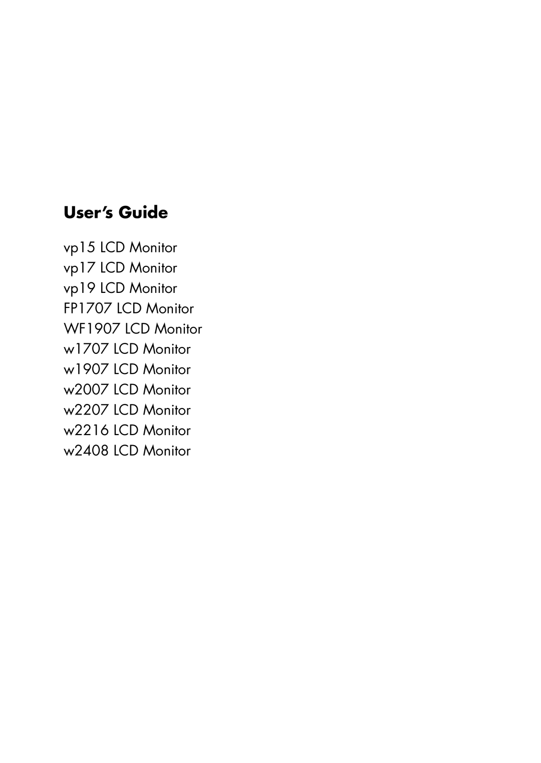 HP W1907, FP1707, W2216 manual User’s Guide 