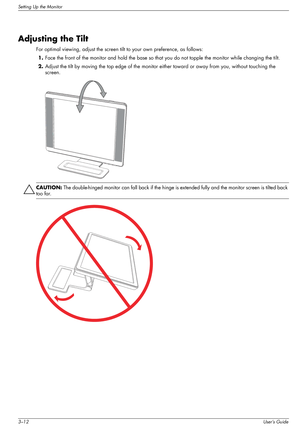 HP W1907, FP1707, W2216 manual Adjusting the Tilt 