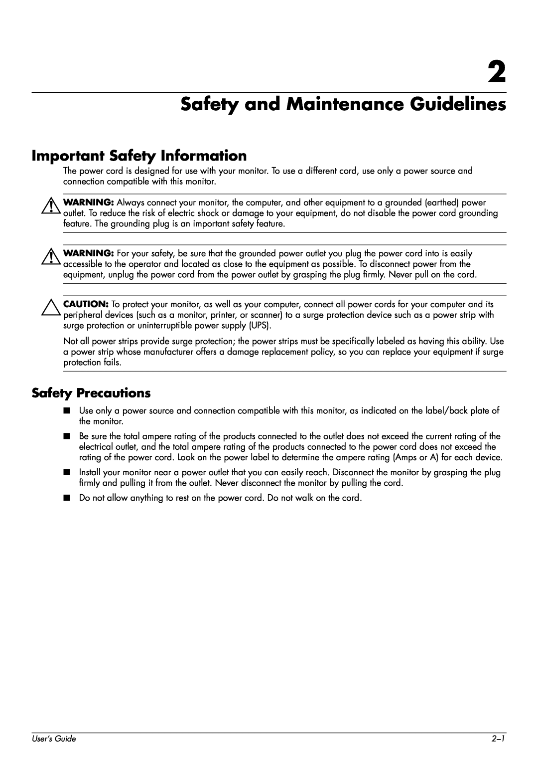 HP FP1707, W1907, W2216 manual Safety and Maintenance Guidelines, Important Safety Information, Safety Precautions 
