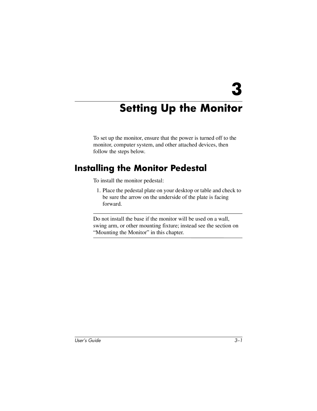 HP FP7317, FP15 manual Setting Up the Monitor, Installing the Monitor Pedestal 