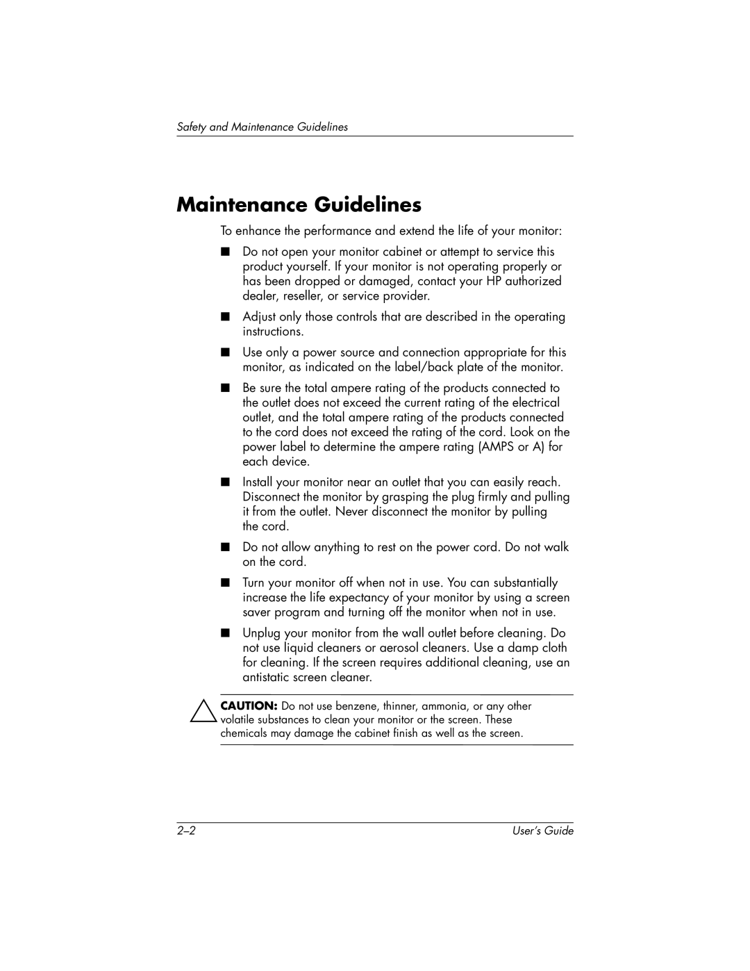 HP FP9419 manual Maintenance Guidelines 