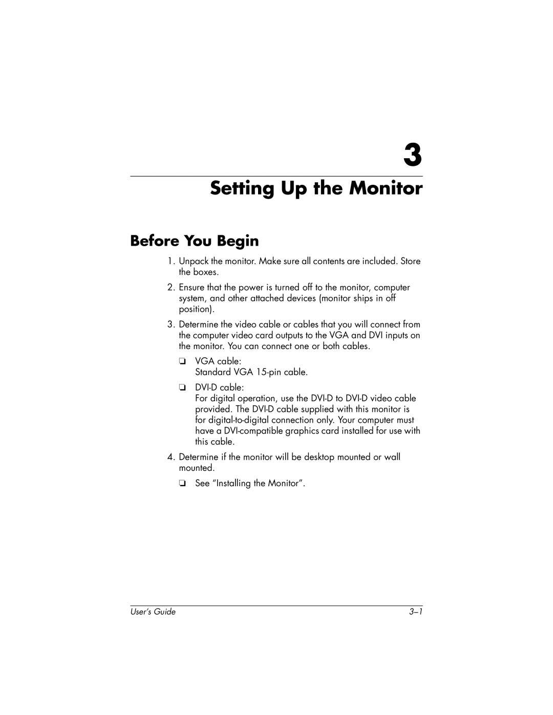 HP FP9419 manual Setting Up the Monitor, Before You Begin 