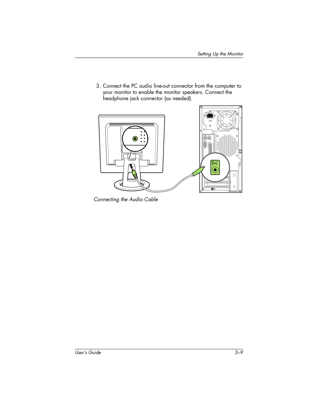 HP FP9419 manual Connecting the Audio Cable 