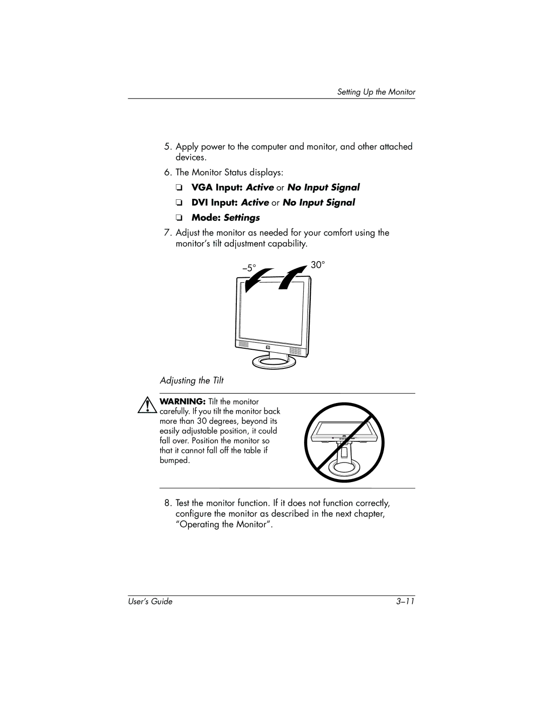 HP FP9419 manual Adjusting the Tilt 