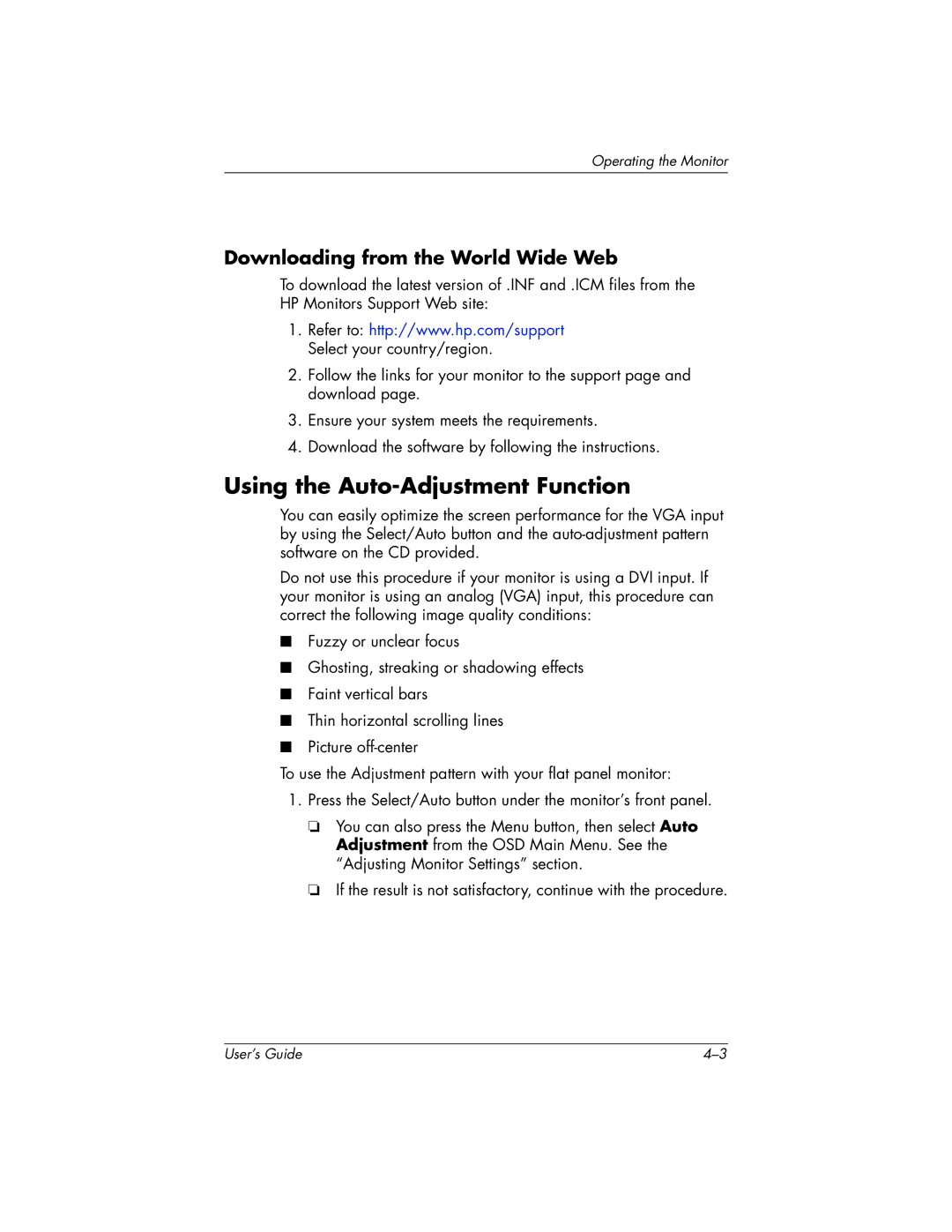 HP FP9419 manual Using the Auto-Adjustment Function, Downloading from the World Wide Web 