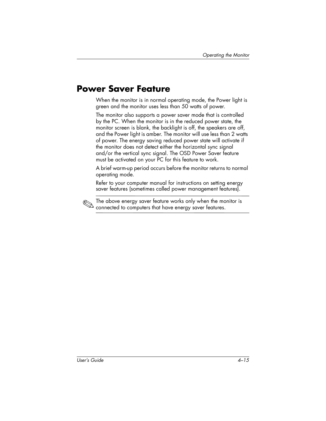 HP FP9419 manual Power Saver Feature 