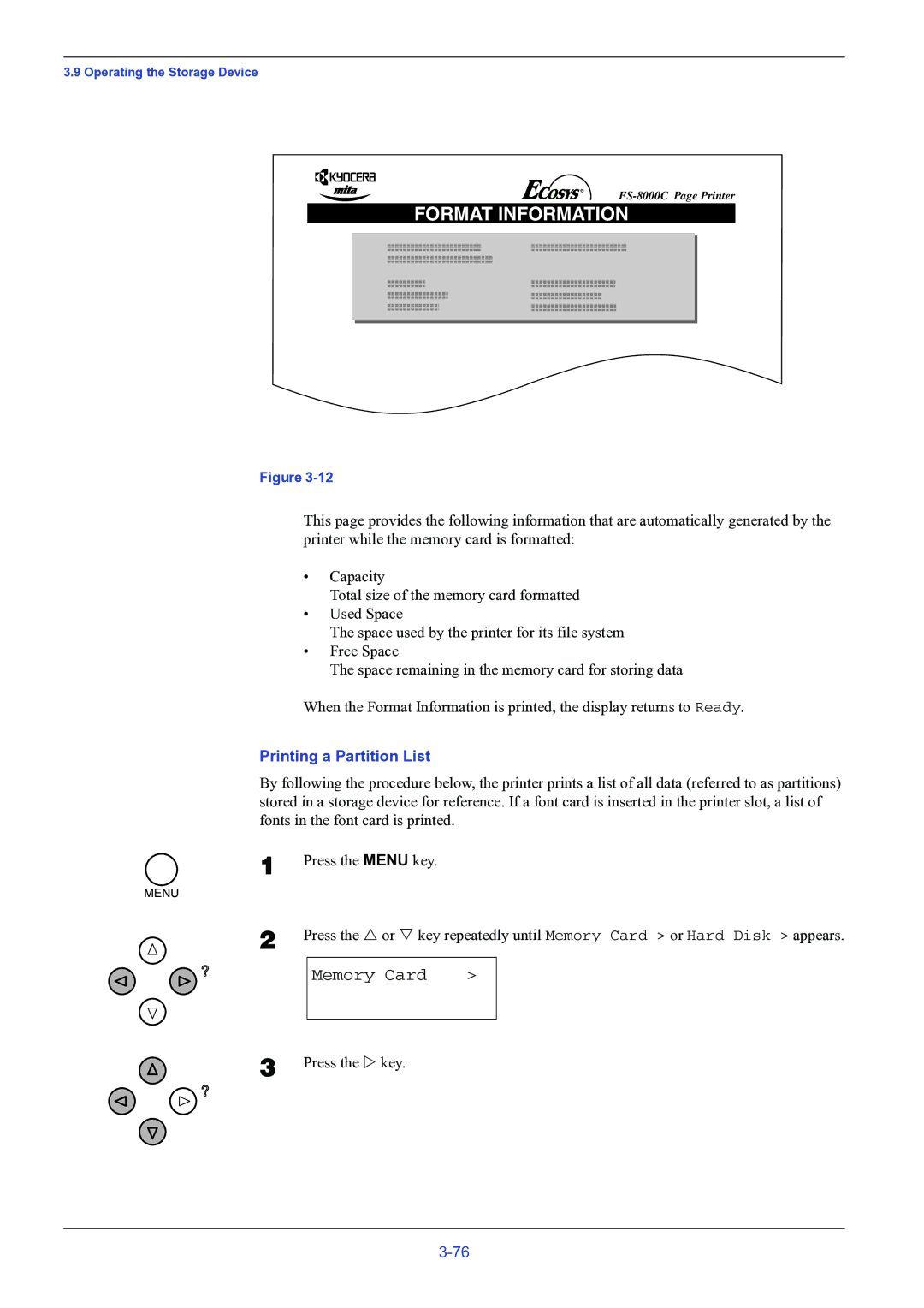 HP FS-8000C manual Format Information, Printing a Partition List 