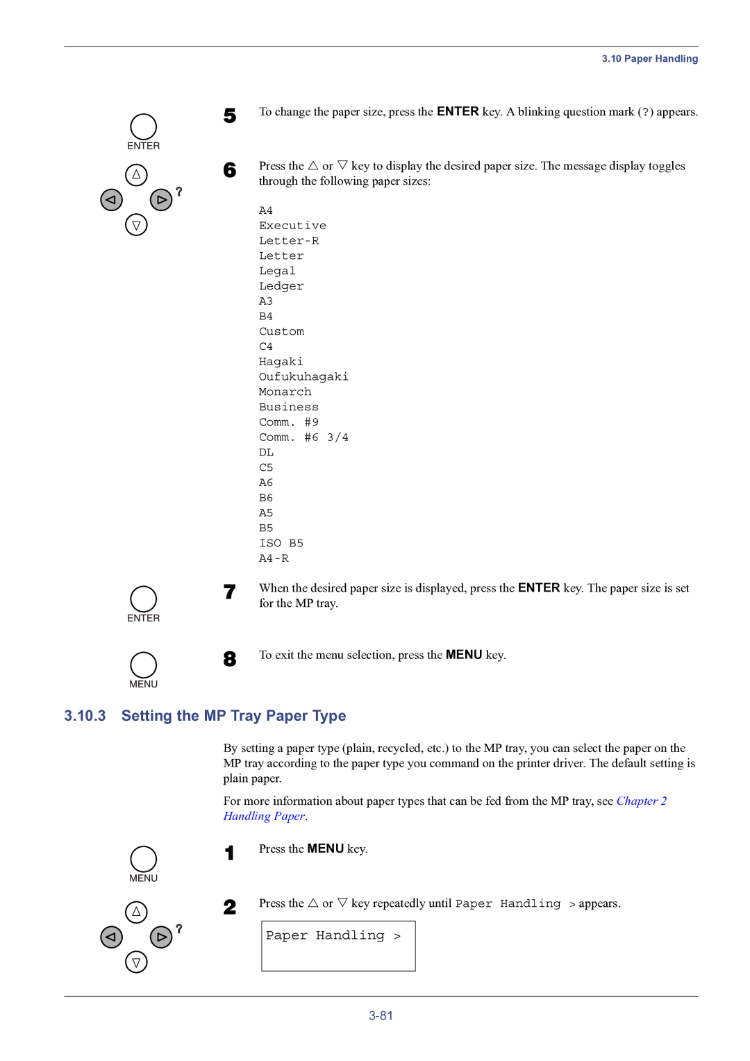 HP FS-8000C manual Setting the MP Tray Paper Type 