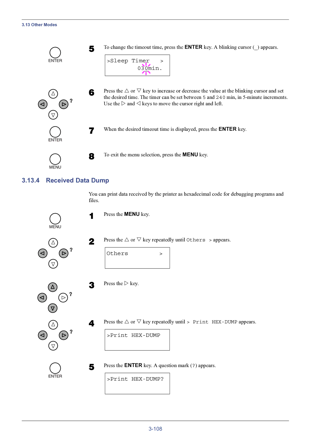 HP FS-8000C manual Received Data Dump, Sleep Timer 03 0min, Print HEX-DUMP? 