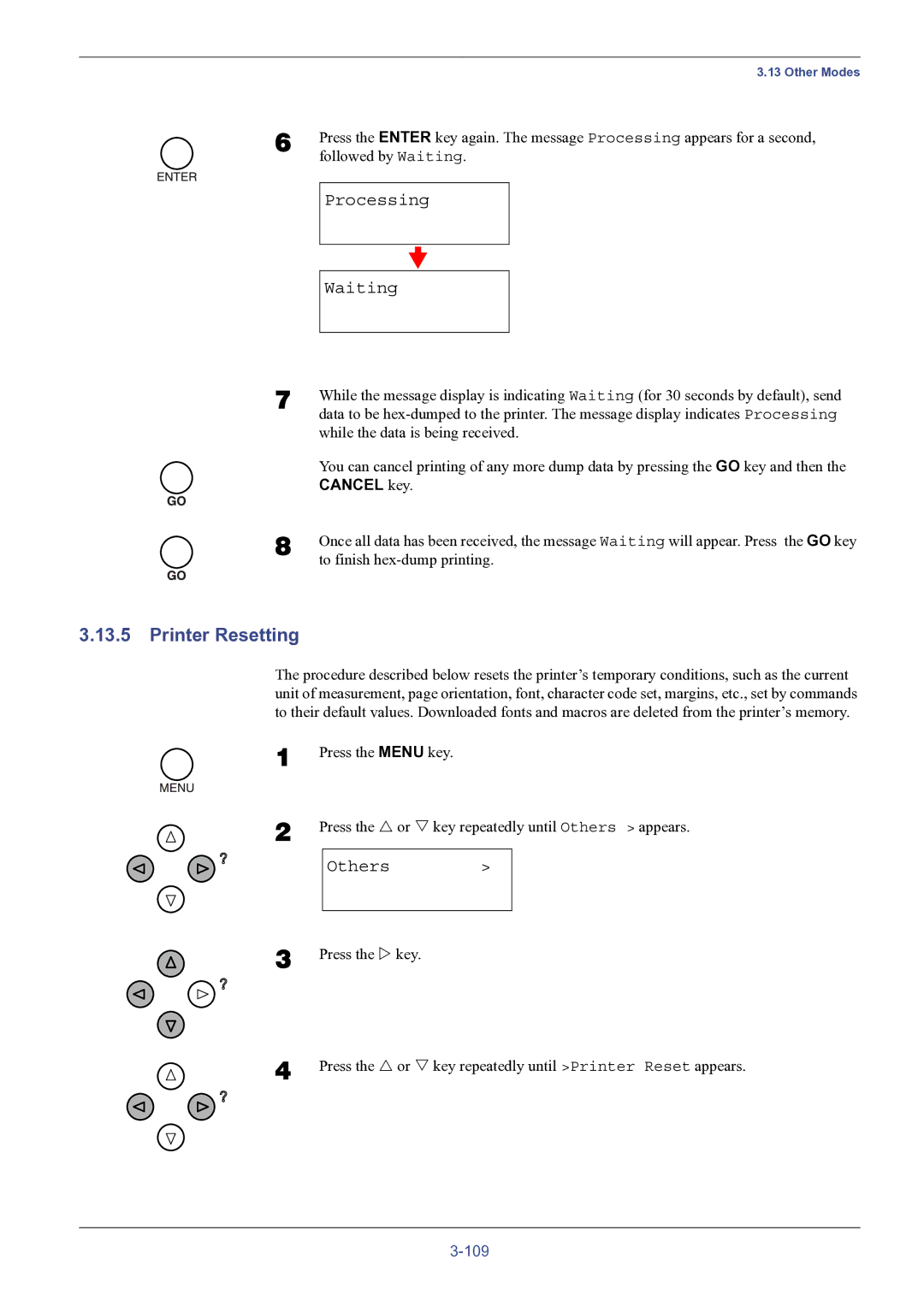 HP FS-8000C manual Printer Resetting, Processing Waiting 