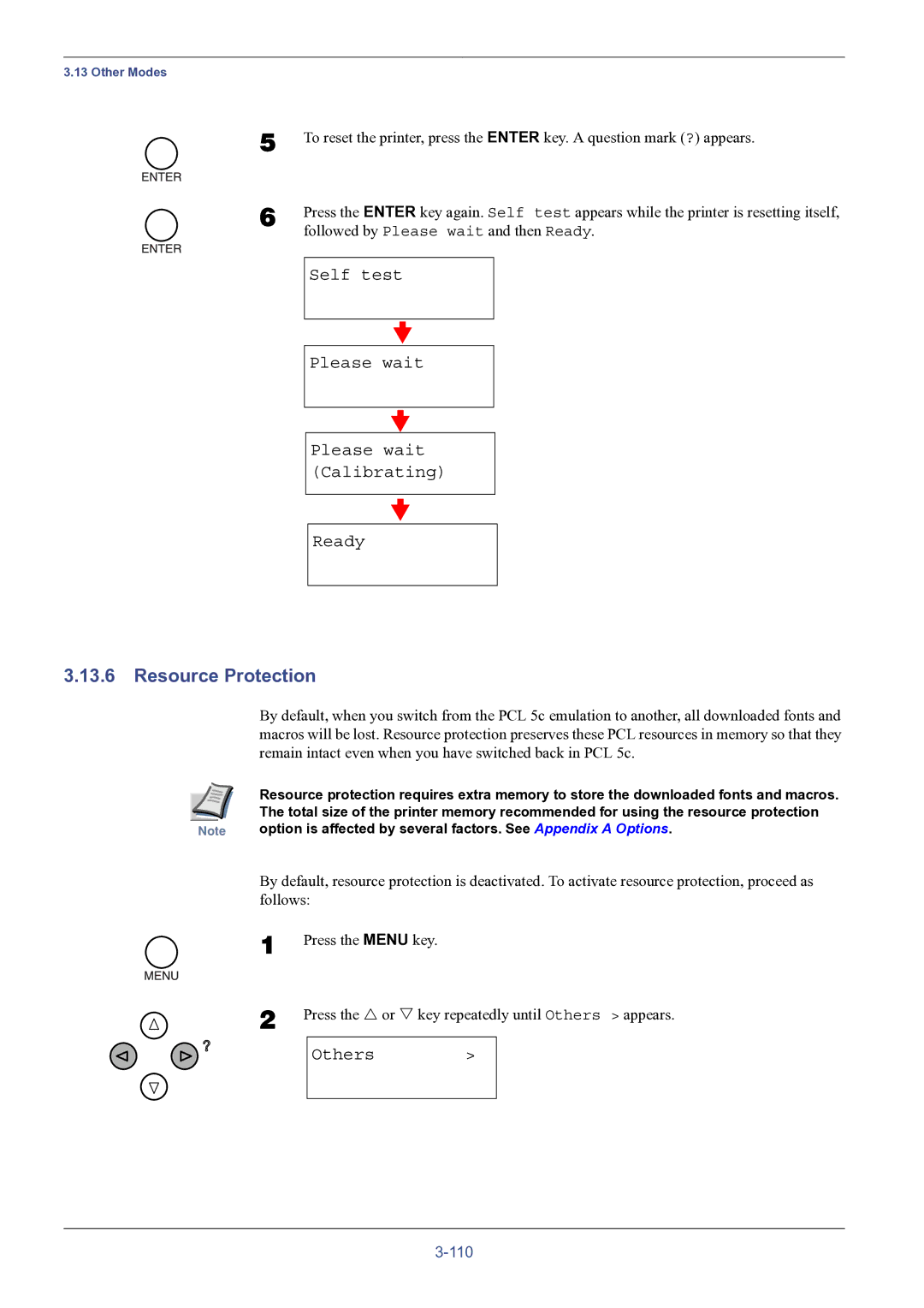 HP FS-8000C manual Resource Protection, Self test Please wait Please wait Calibrating Ready 