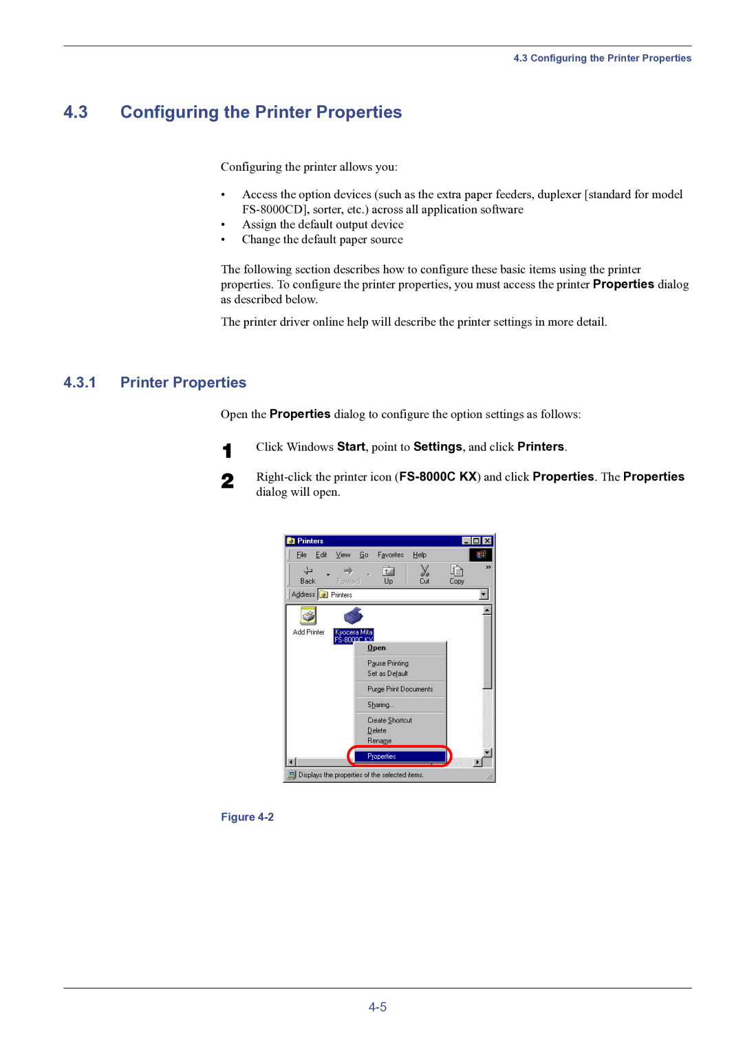 HP FS-8000C manual Configuring the Printer Properties 