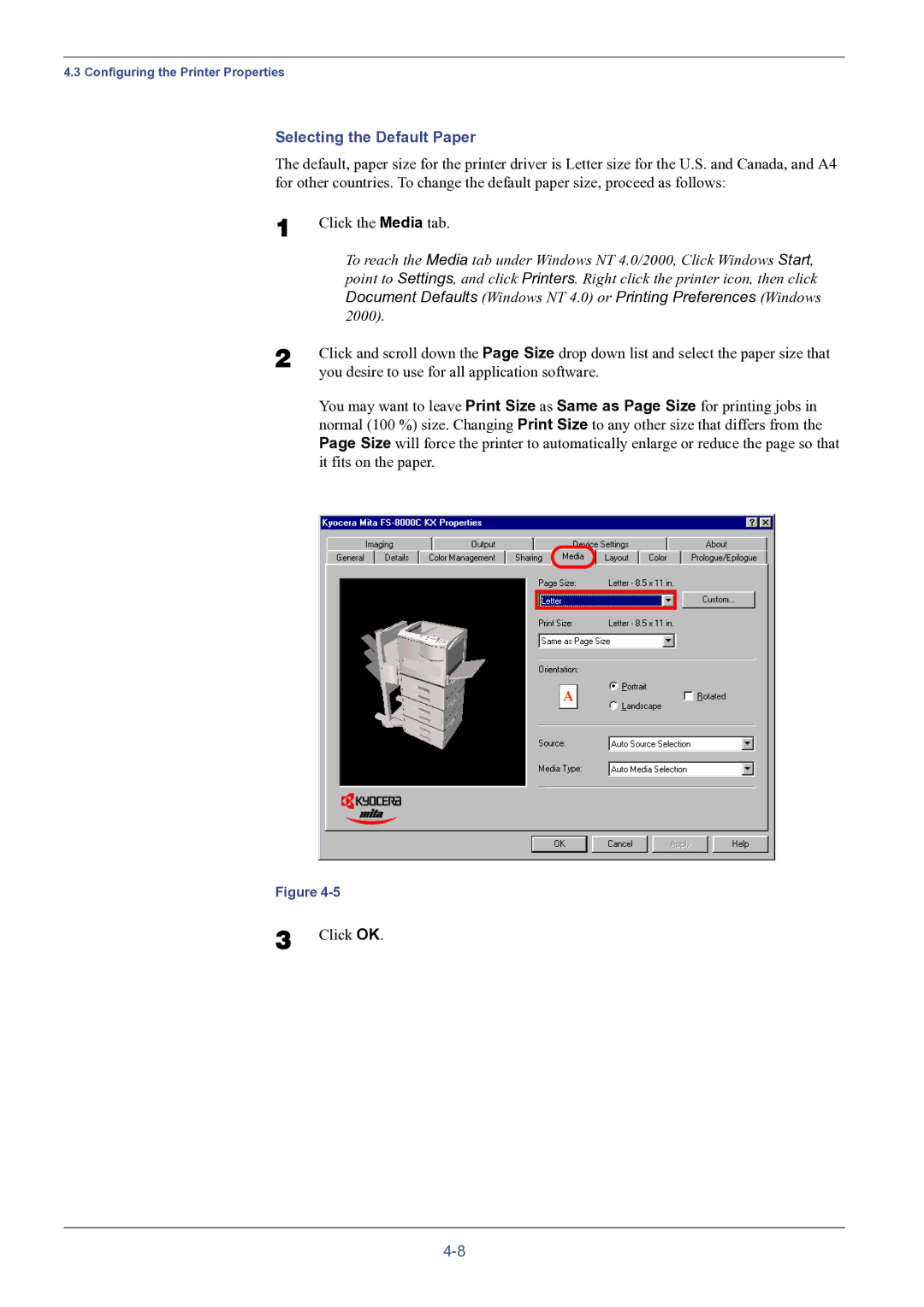 HP FS-8000C manual Selecting the Default Paper, 2000 