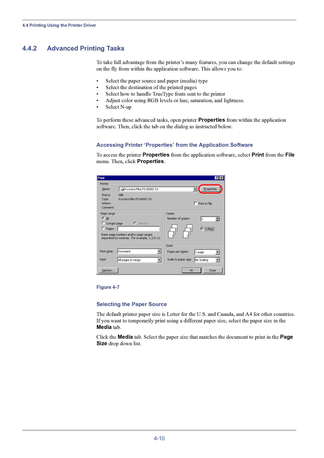 HP FS-8000C manual Advanced Printing Tasks, Selecting the Paper Source 