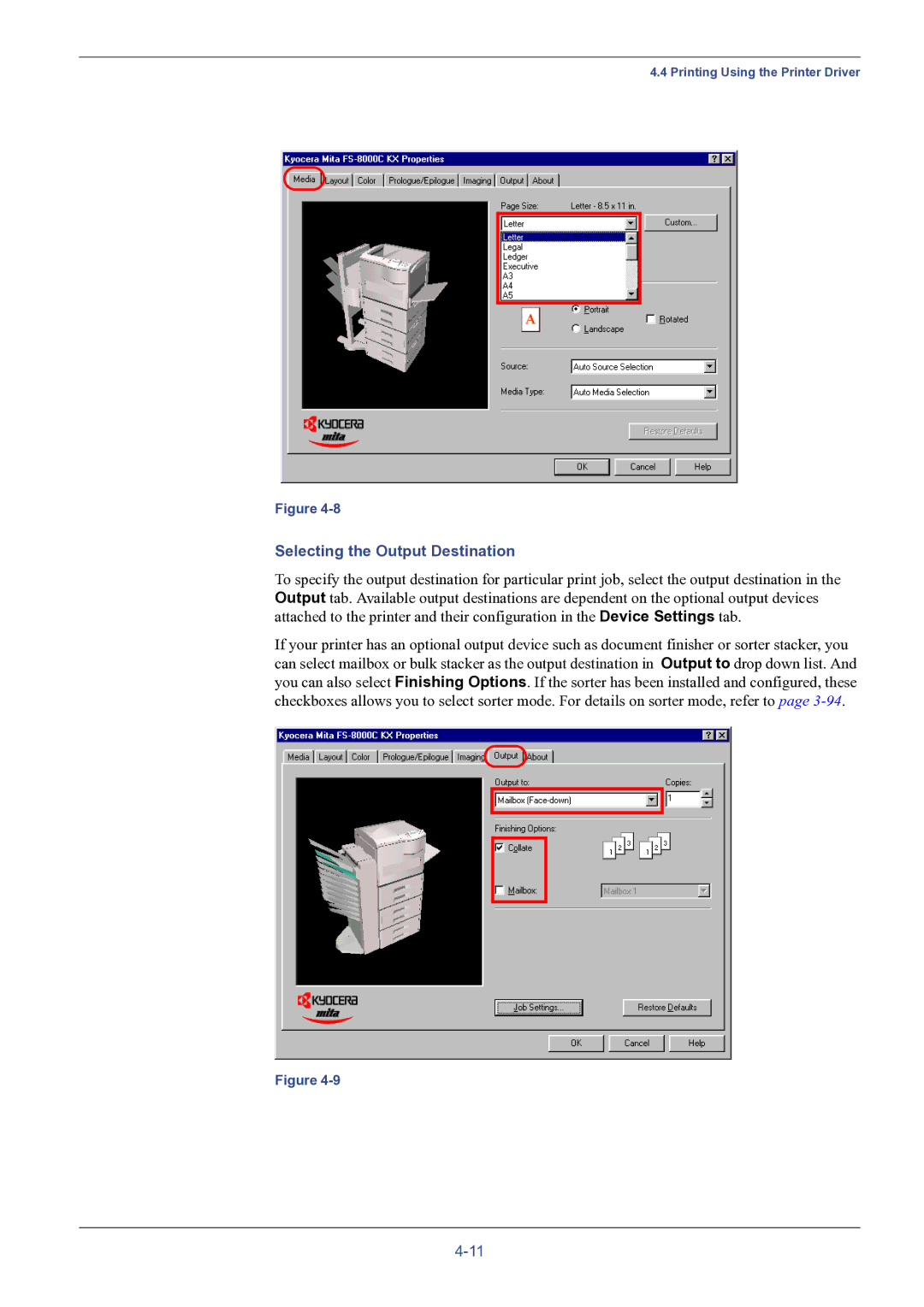 HP FS-8000C manual Selecting the Output Destination 