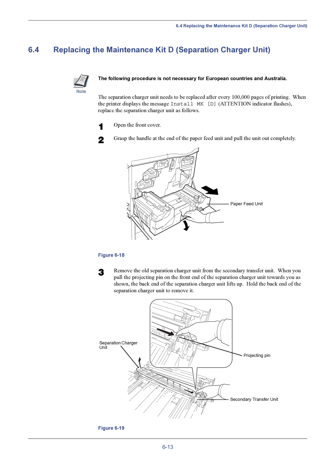 HP FS-8000C manual Replacing the Maintenance Kit D Separation Charger Unit 