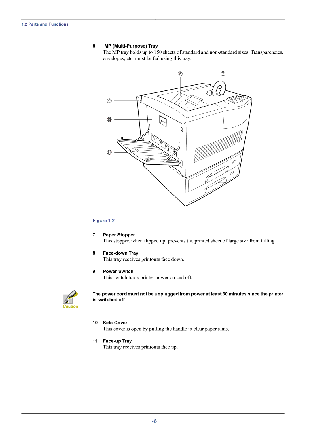 HP FS-8000C manual MP Multi-Purpose Tray, Paper Stopper, Face-down Tray, Power Switch, Face-up Tray 