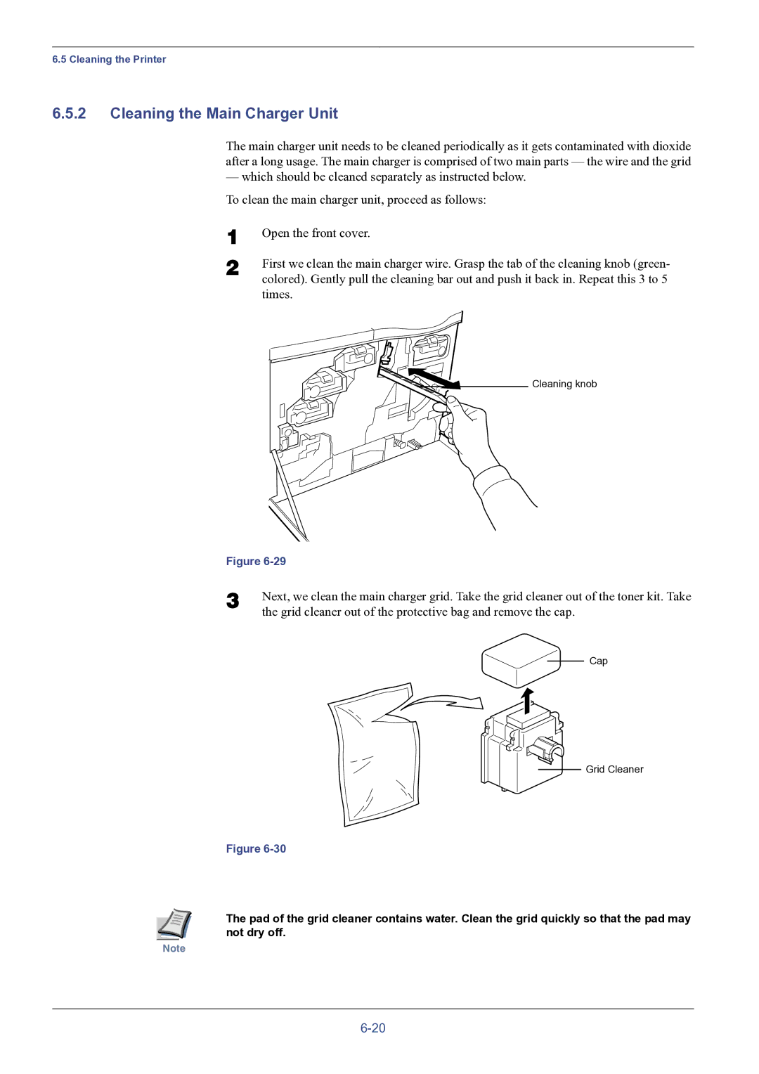 HP FS-8000C manual Cleaning the Main Charger Unit, Grid cleaner out of the protective bag and remove the cap 