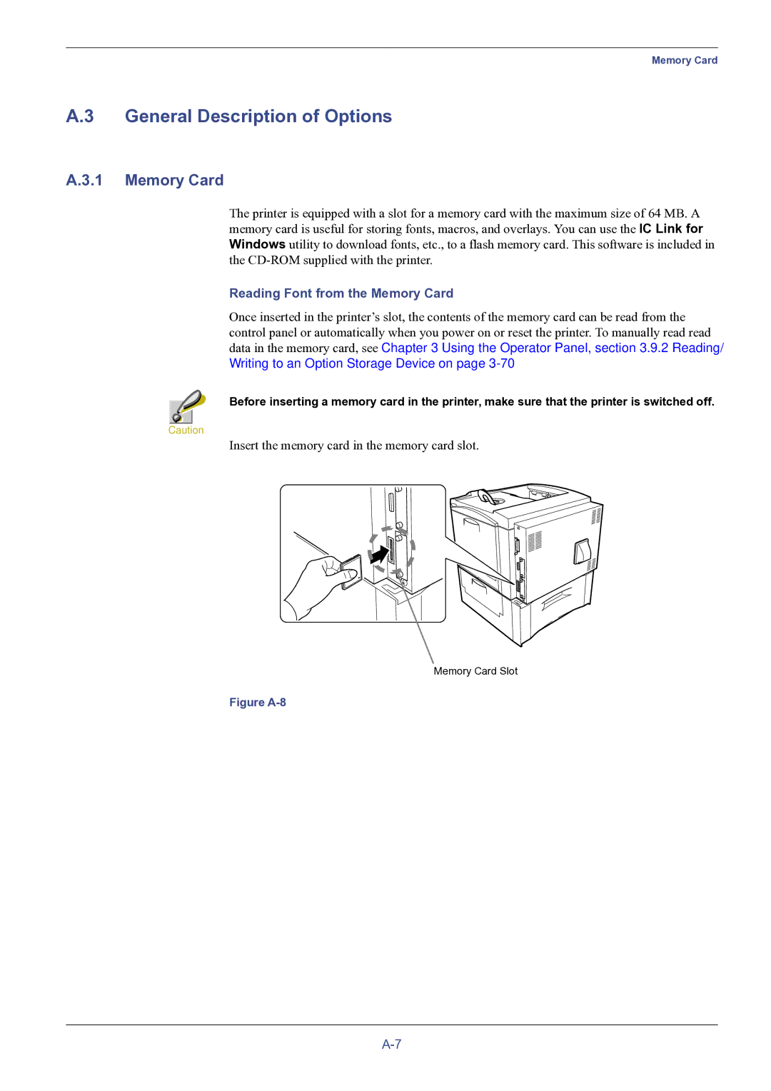 HP FS-8000C manual General Description of Options, Reading Font from the Memory Card 