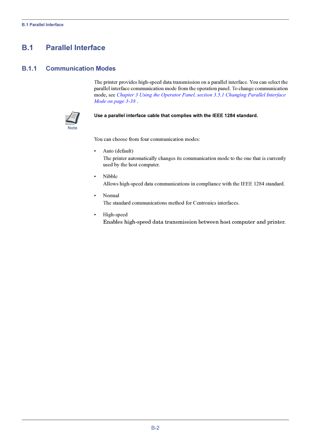 HP FS-8000C manual Parallel Interface, Communication Modes 