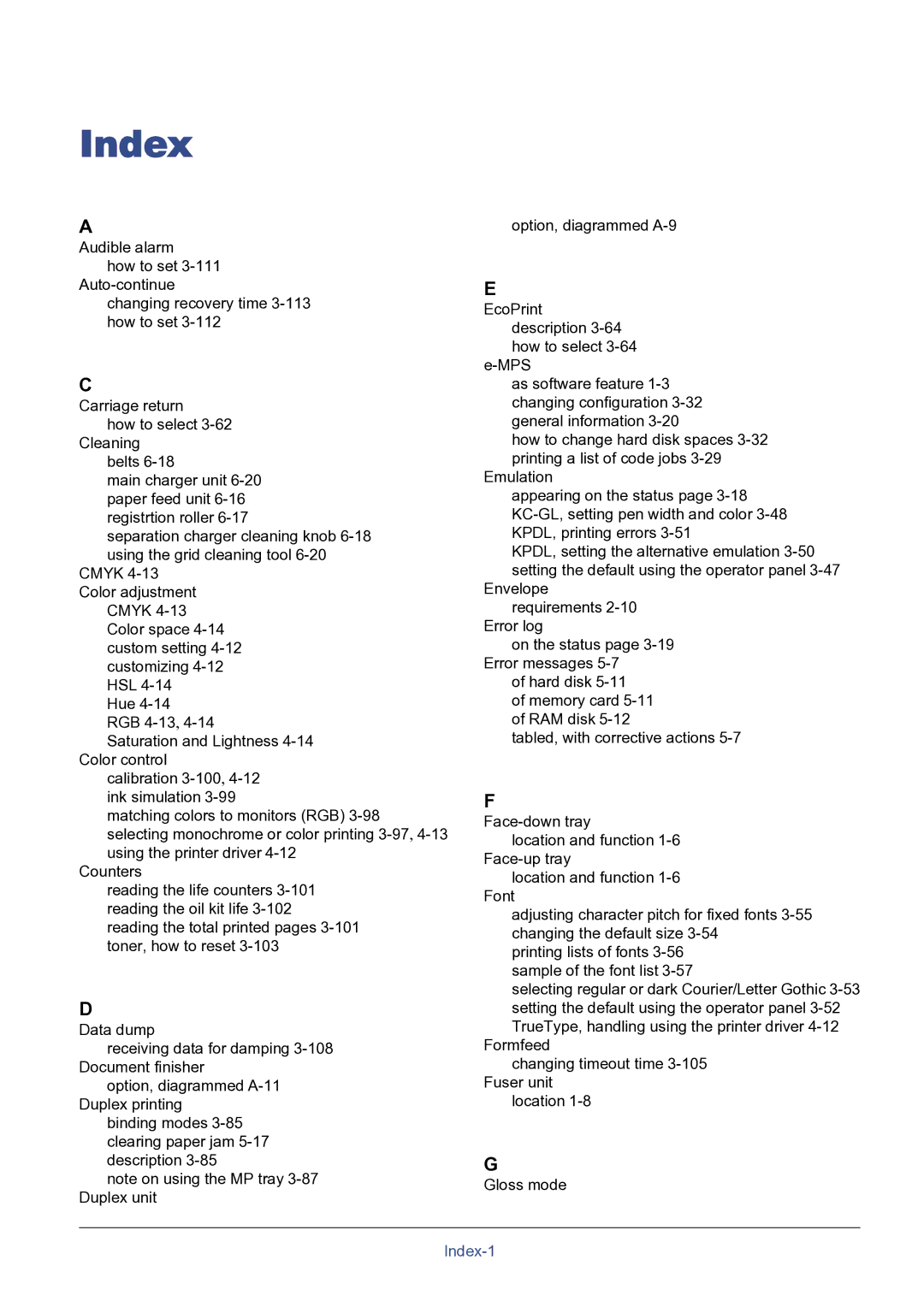 HP FS-8000C manual Index 