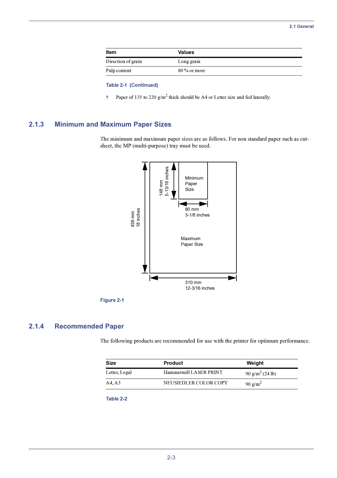 HP FS-8000C manual Minimum and Maximum Paper Sizes, Recommended Paper, Size Product Weight 