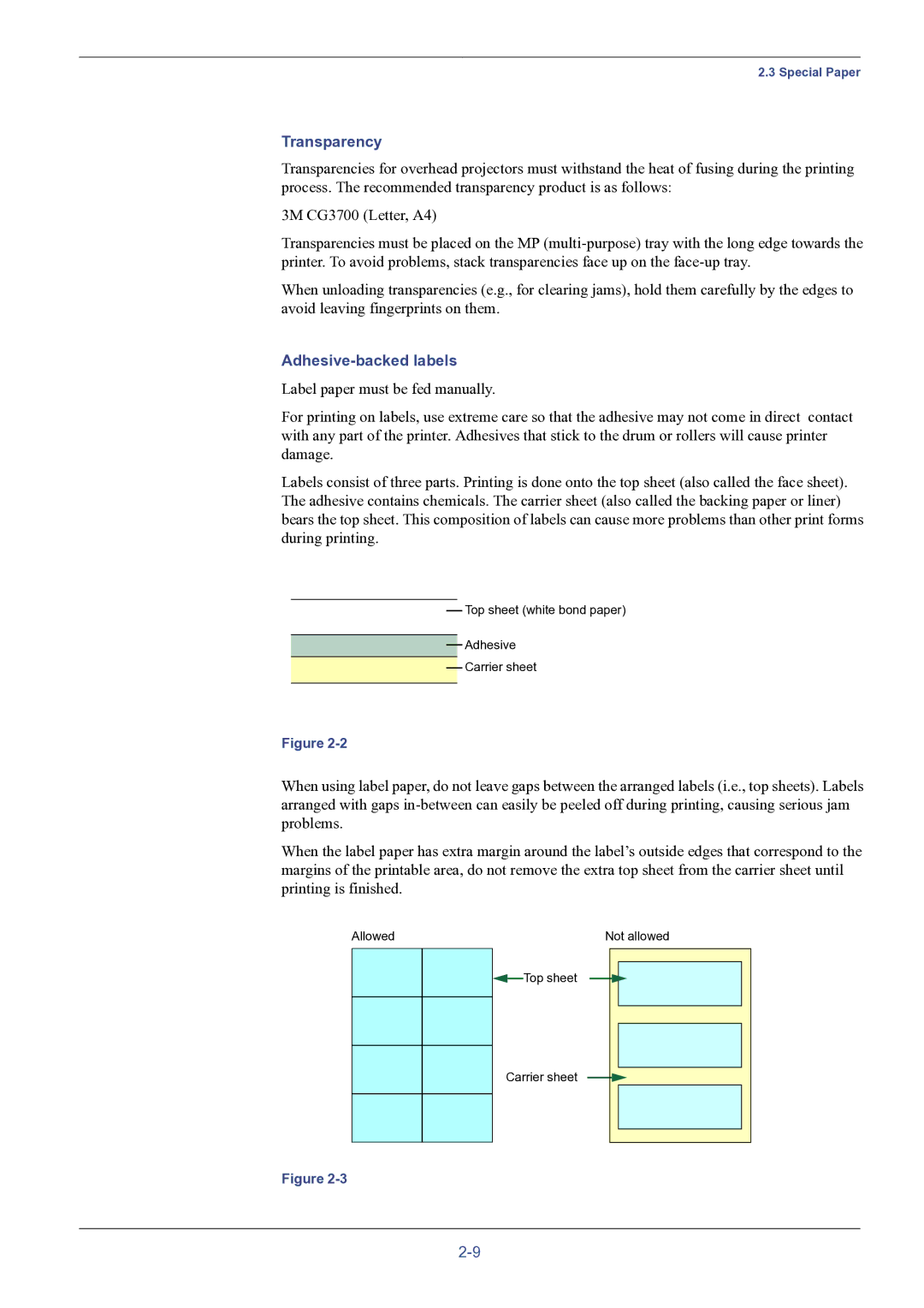 HP FS-8000C manual Transparency, Adhesive-backed labels 