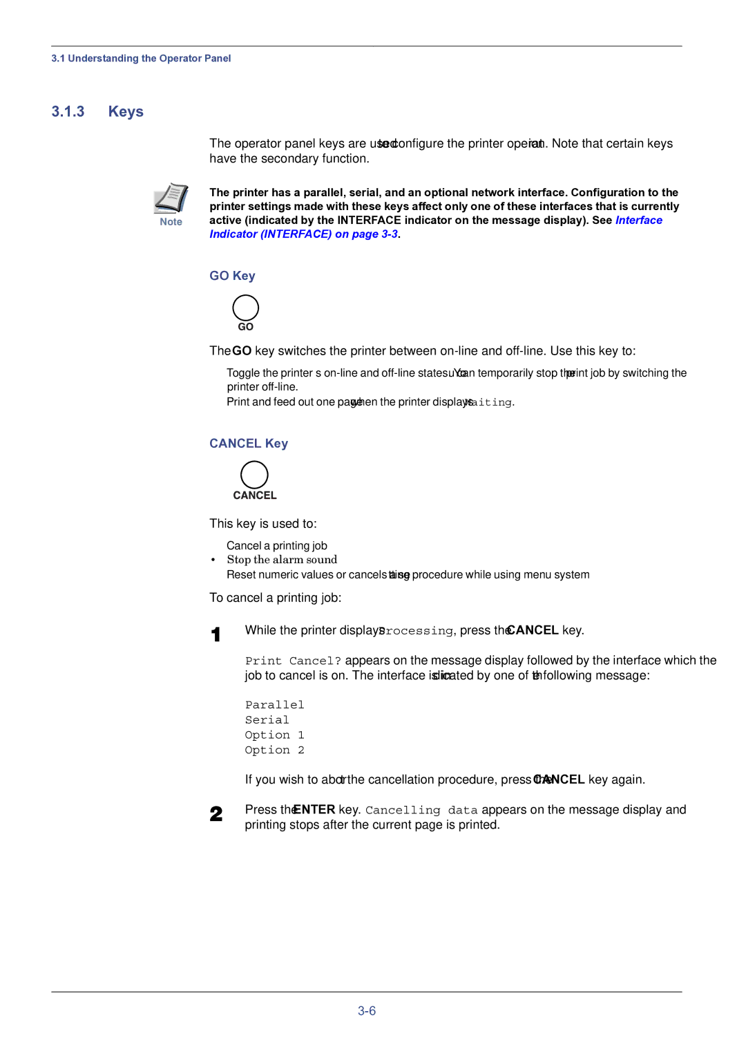 HP FS-8000C manual Keys, GO Key, Cancel Key 