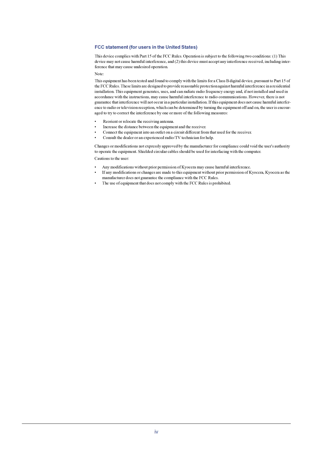 HP FS-8000C manual FCC statement for users in the United States 