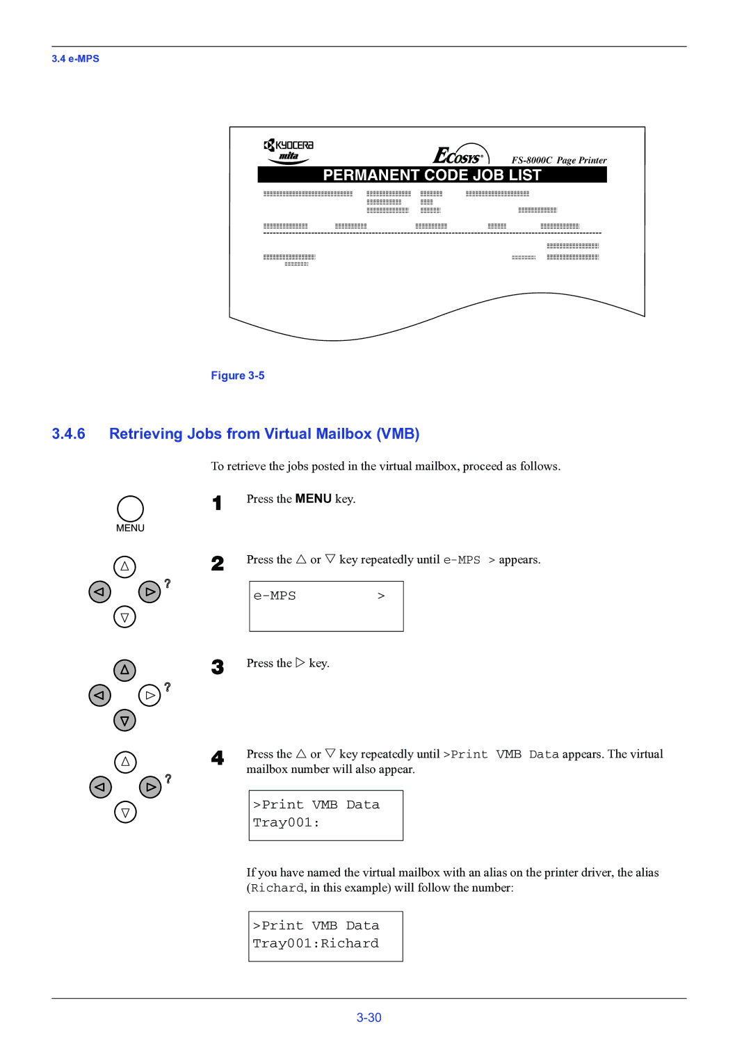 HP FS-8000C manual Retrieving Jobs from Virtual Mailbox VMB, Print VMB Data Tray001Richard 