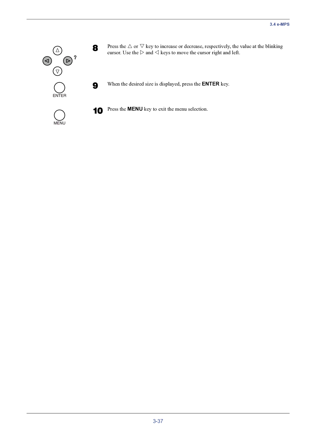 HP FS-8000C manual When the desired size is displayed, press the Enter key 